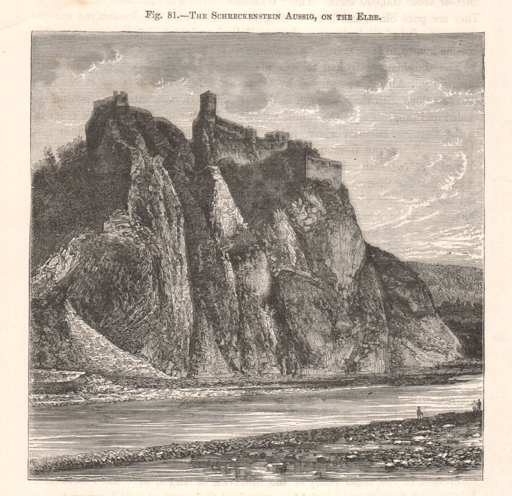 The Burg Strekov, on the Elbe. Czech Rep 1885 old antique print picture